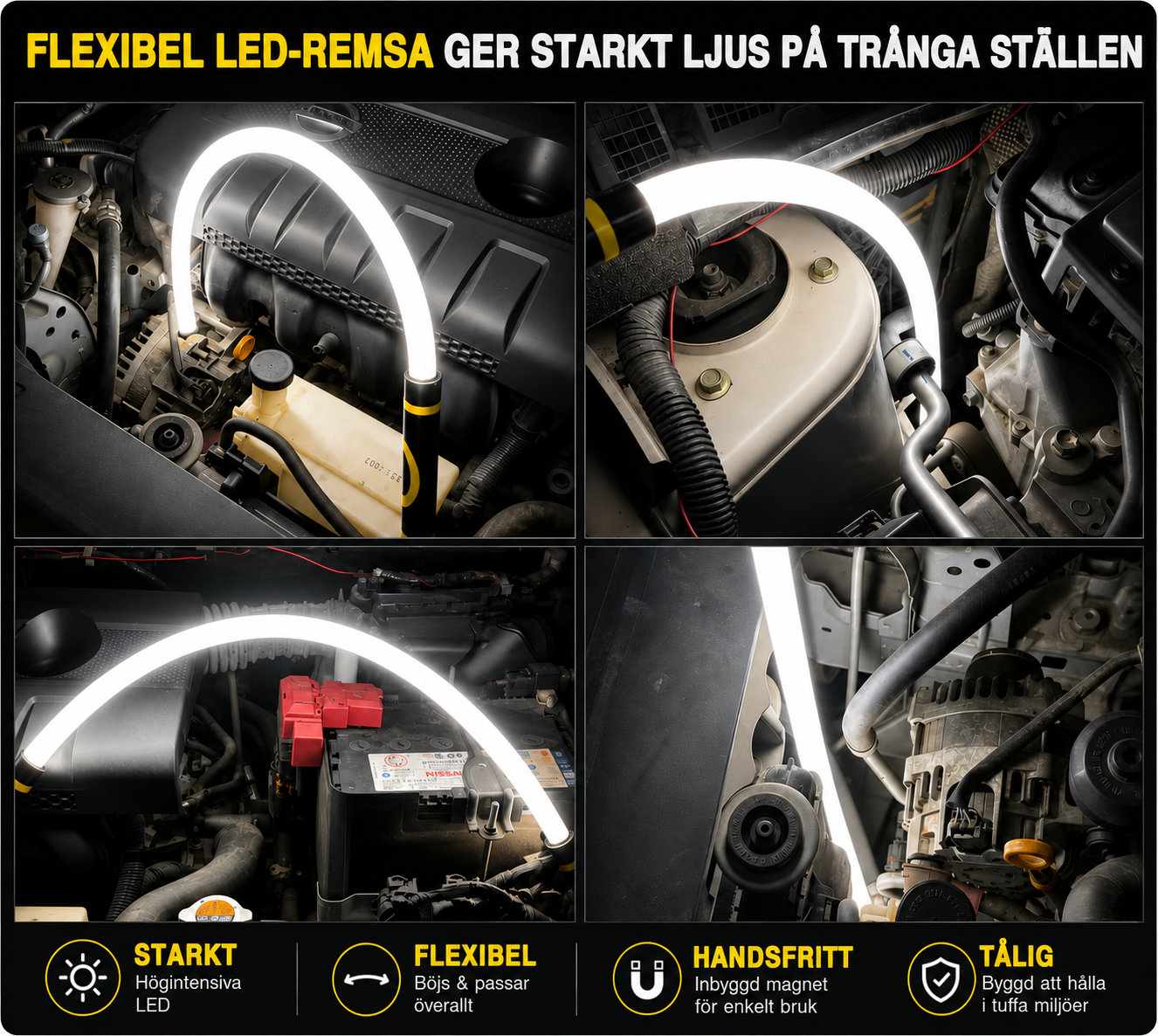 Flexibel LED-remsa ger starkt ljus på trånga ställen i motorrummet
